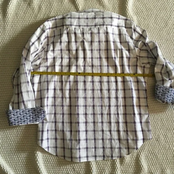 ROBERT GRAHAM 2XL WHITE AND PURPLE LONG SLEEVE DRESS SHIRT